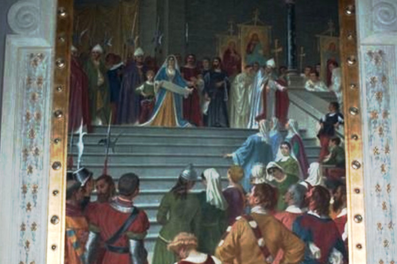 "Eleonora d'Arborea promulga la carta de Logu" - dipinto di Domenico Bruschi (1893-1894), da Catalogo Beni Culturali RAS