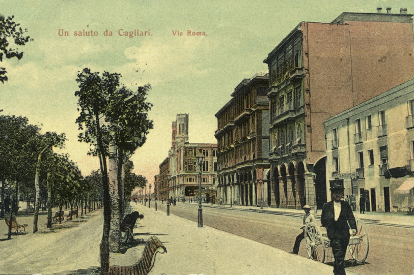 Cagliari, über Rom. Postkarte „Colombini Collection“, nach 1905, aus der Sardegna Digital Library
