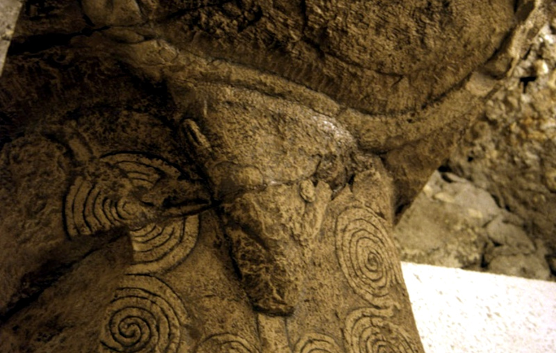 Particolare delle decorazioni di contorno a una protome taurina. Foto di Franco Stefano Ruiu, da Sardegna DL
