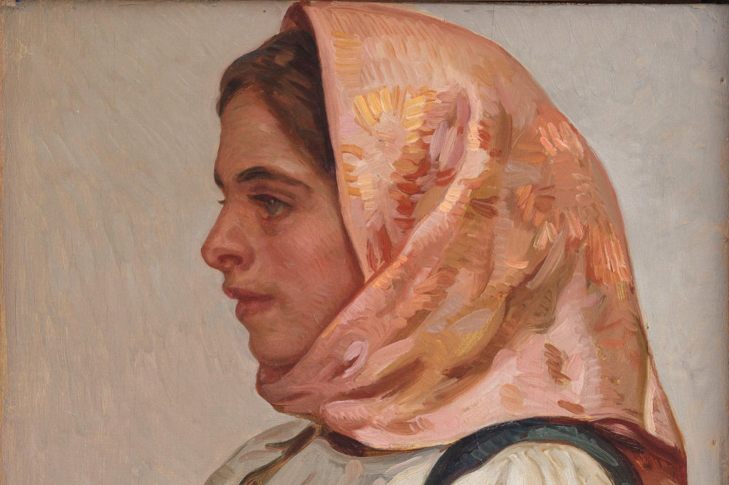 Retratu de fèmina, particulare, pintadu de Filippo Figari (1885-1974). Foto de Pierluigi Dessì, de Catàlogu BBCC RAS